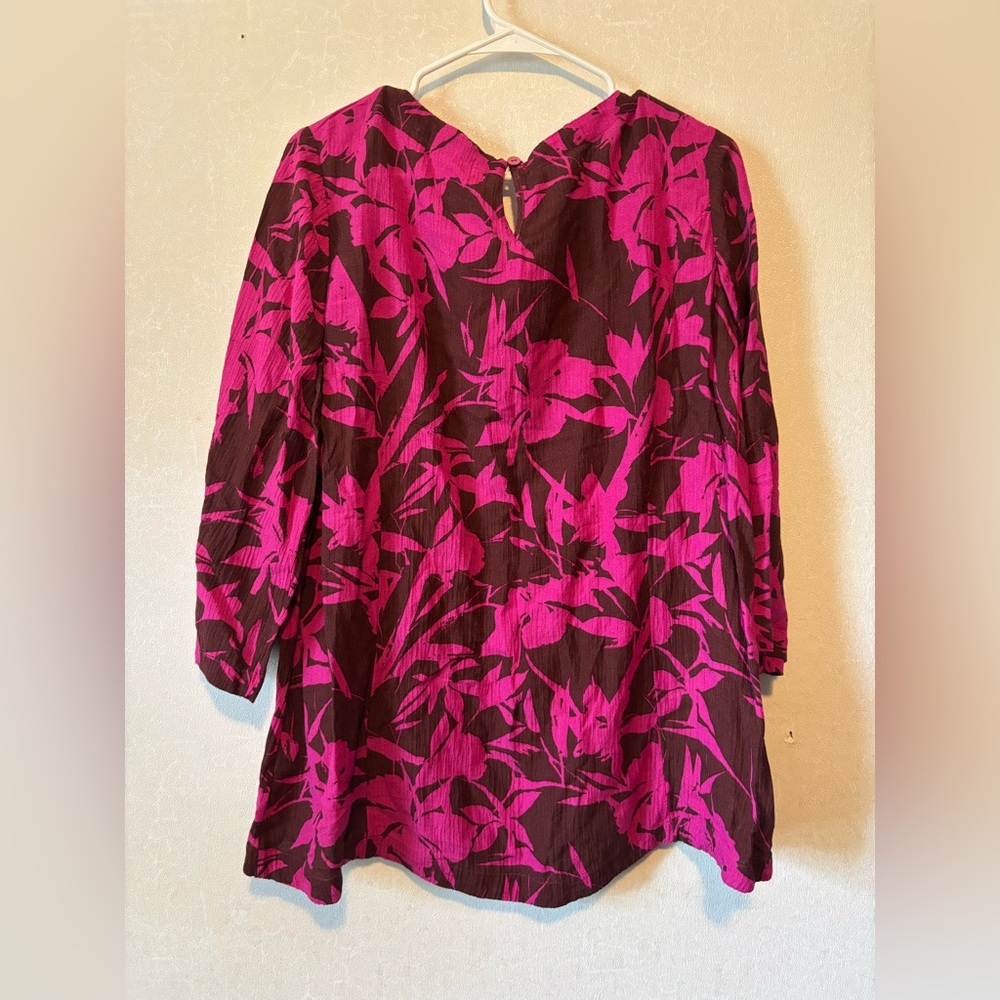 Soft Surroundings |Pink and Eggplant Floral Blouse | Size Large - Picture 6 of 6